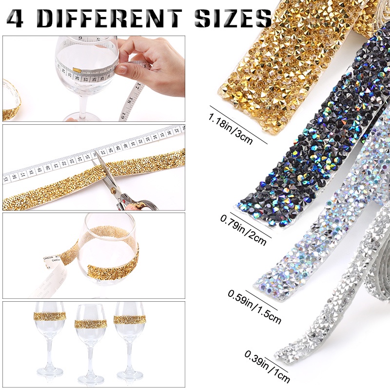 Kiều Mạch Tự dính Rhinestones Trim Glitter Crystal Tape Strass Ribbon Chain Rhinestones để trang trí thủ công DIY