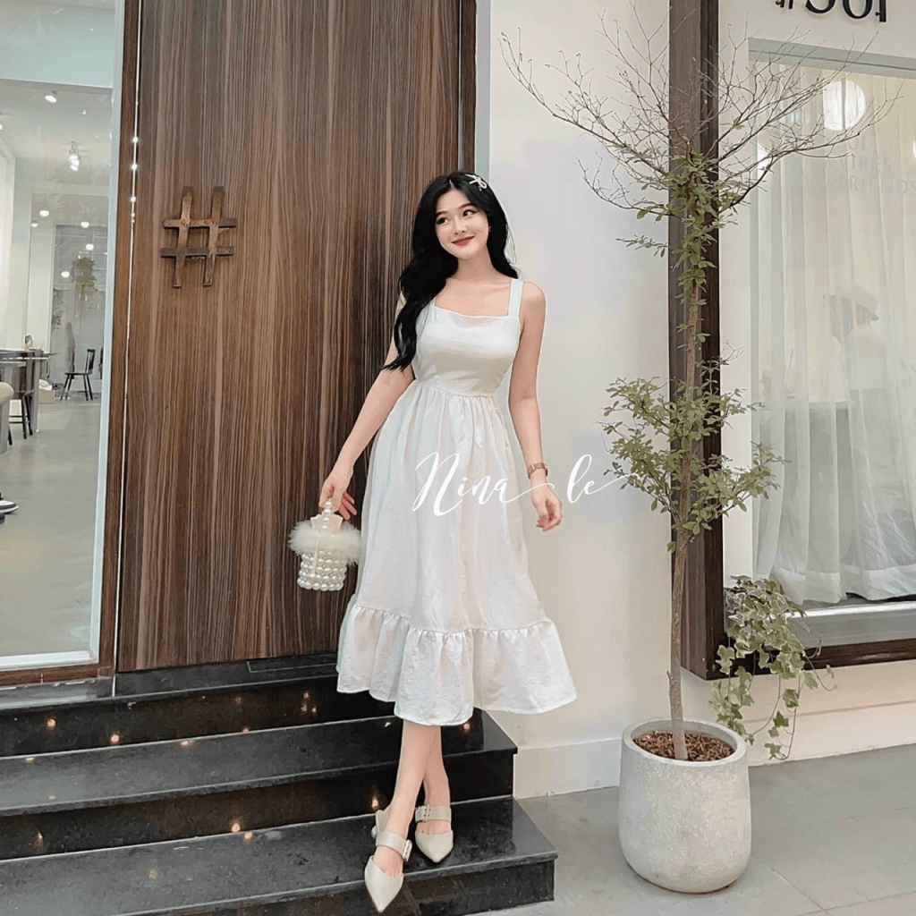 Đầm 2 Dây To Bán Màu Trắng Bèo Tầng Chất Lụa Có Mút Mặc Đẹp Tôn Dáng [NEW UNISEX]