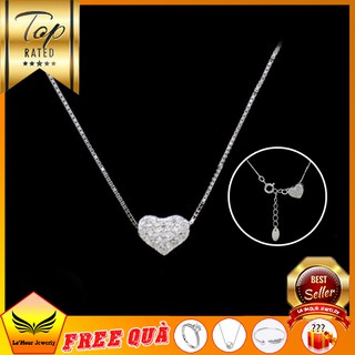 VÒNG ĐEO CỔ NỮ HÌNH TRÁI TIM ĐÍNH ĐÁ TRẮNG BẰNG DÂY CHUYỀN BẠC TA SÁNG BÓNG, ĐẸP LUNG LINH