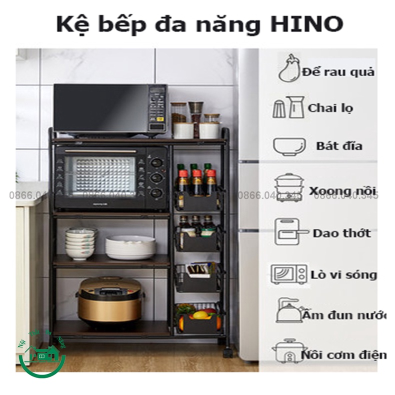 Kệ để lò vi sóng kệ bếp thông minh khung thép carbon cao cấp nhập khẩu kết hợp khay để rau củ quả có bánh xe di chuyển