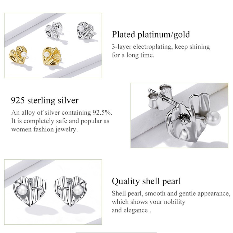 Đôi khuyên tai xỏ Bamoer Bse550-A chốt bạc 925 hình trái tim đính ngọc trai nhân tạo seri 4 làm quà tặng cho nữ