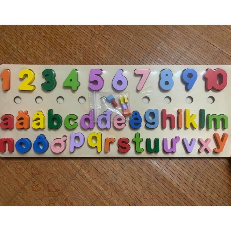 bảng chữ cái tiếng việt thả cọc đếm số 3in1 cho bé kết hợp phân biệt màu sắc