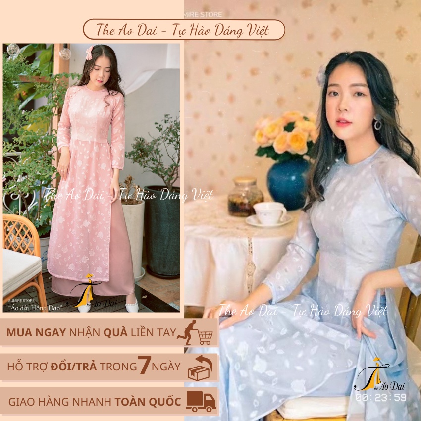 Áo dài von hoa 💥 HÀNG LOẠI 1 💥 áo dài nữ form chuẩn đường may đẹp thiết kế dây khóa kéo sau lưng tiện lợi