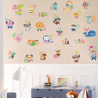 Decal dán tường bảng chữ cái kèm hình thú và tiếng anh | BigBuy360 - bigbuy360.vn