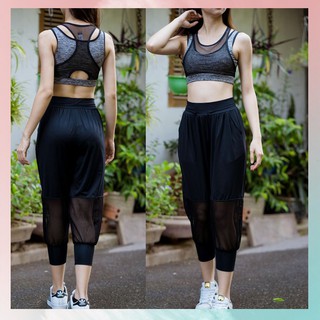Bộ Tập Cao Cấp Quần Lửng Phối Lưới Tập Yoga Gym Zumba Lagomsport