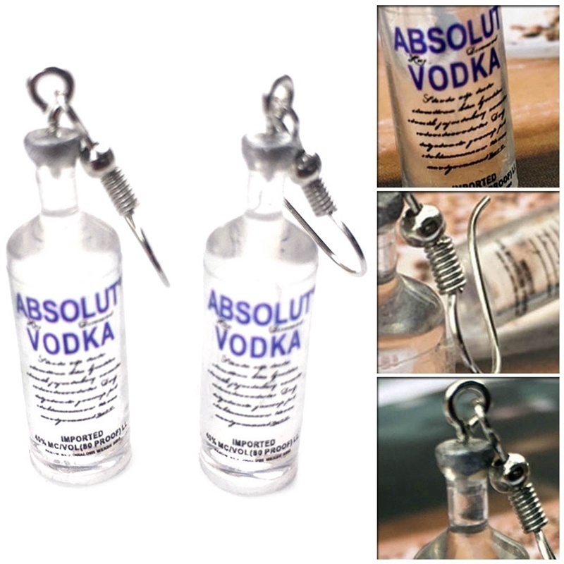 Khuyên tai hình chai rượu Vodka trong suốt kiểu hoạt hình độc đáo sáng tạo