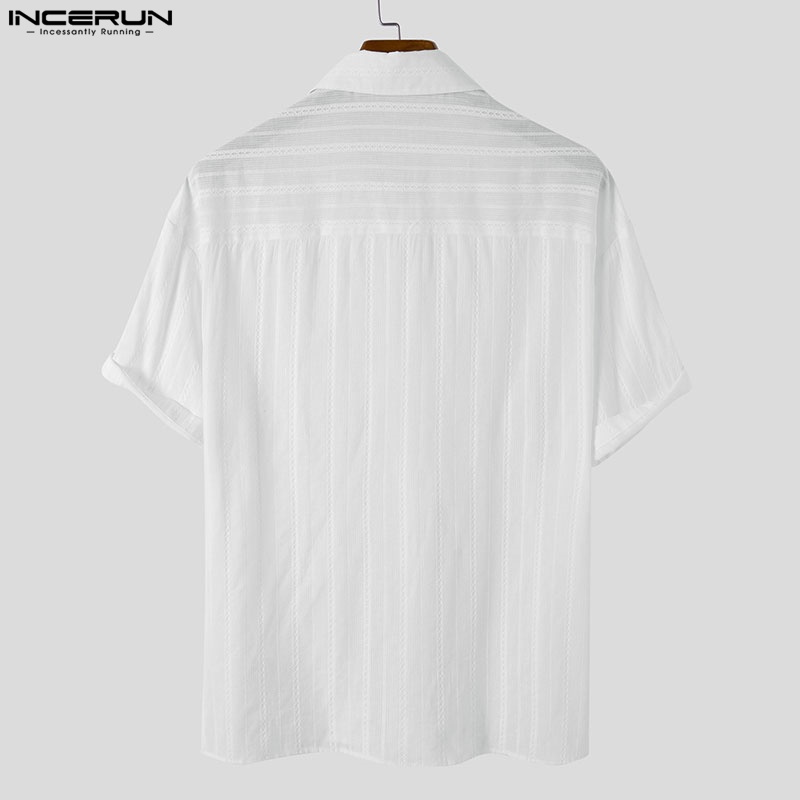 Áo sơ mi Incerun tay ngắn màu trơn cổ bẻ thanh lịch hợp thời trang cho nam