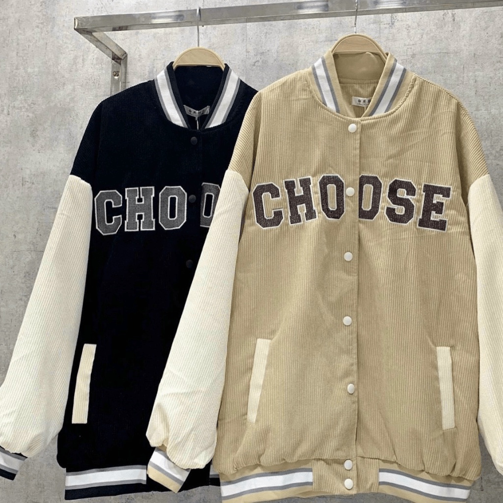 Áo khoác bomber nhung tăm CHOOSE form rộng unisex phong cách ulzzang hàn quốc TP110 [NewUnisex]