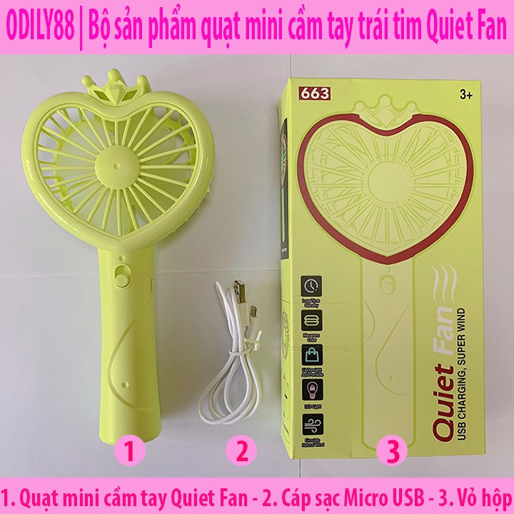 Quạt cầm tay Quiet Fan trái tim - Quạt mini cầm tay Quiet Fan hình trái tim 663