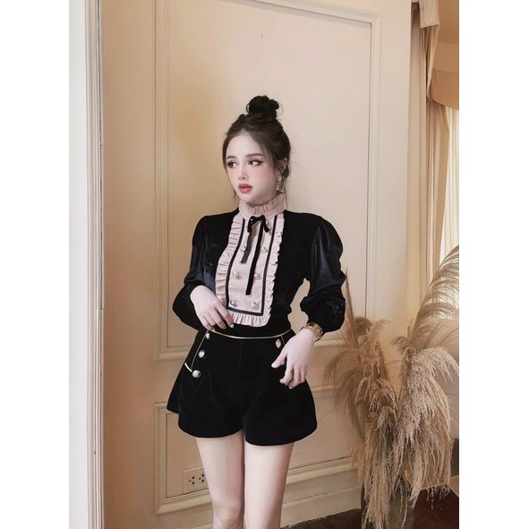 [Shop bigsize nữ 50-90kg] Set tiểu thư chất nhung đen sang chảnh phù hợp mặc đi tiệc, event