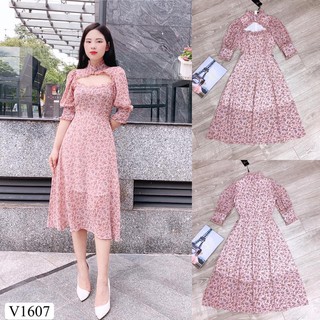 Đầm Váy xòe hoa nhí tay bèo V1607