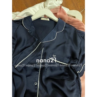 Set pijama lụa thêu tim