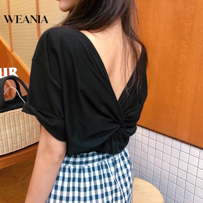 Áo Thun Ngắn Tay Hở Lưng Xếp Ly Quyến Rũ Thời Trang Cho Nữ