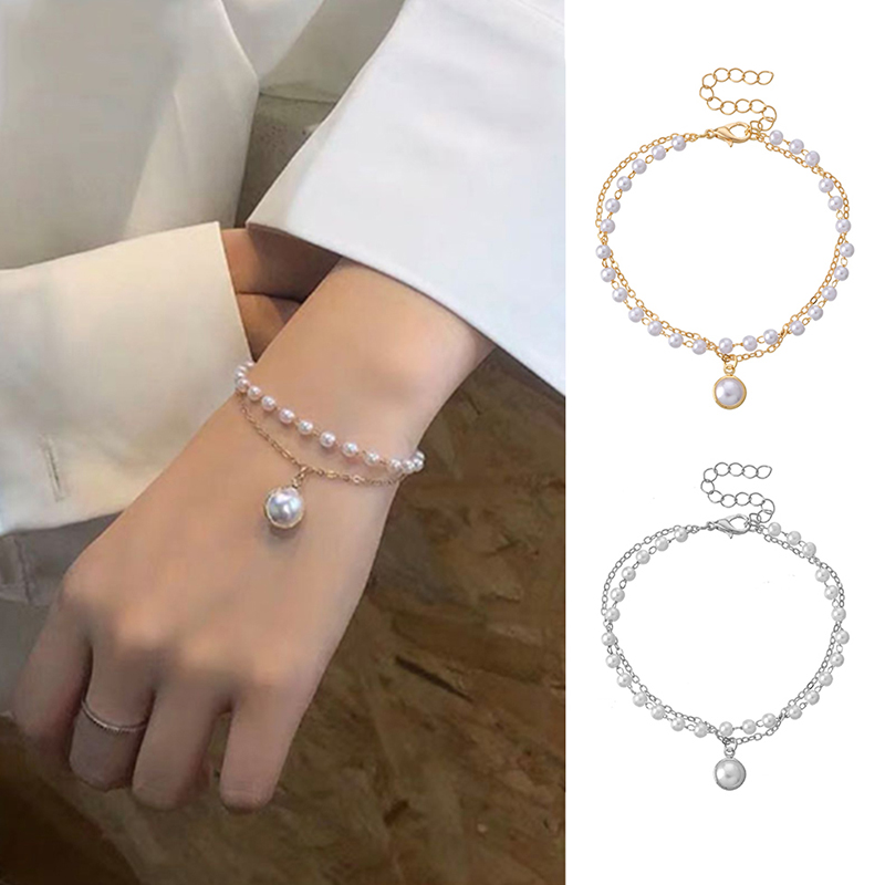 Vòng đeo tay GMAI nhiều lớp đính ngọc trai giả phong cách Hàn Quốc cao cấp