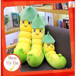 Gối Ôm Gấu Bông Sâu Đội Nón Lá Kute💝FREESHIP🍅Gấu bông ngỗ nghĩnh đáng yêu Chất liệu vải cao cấp nhồi bông gòn