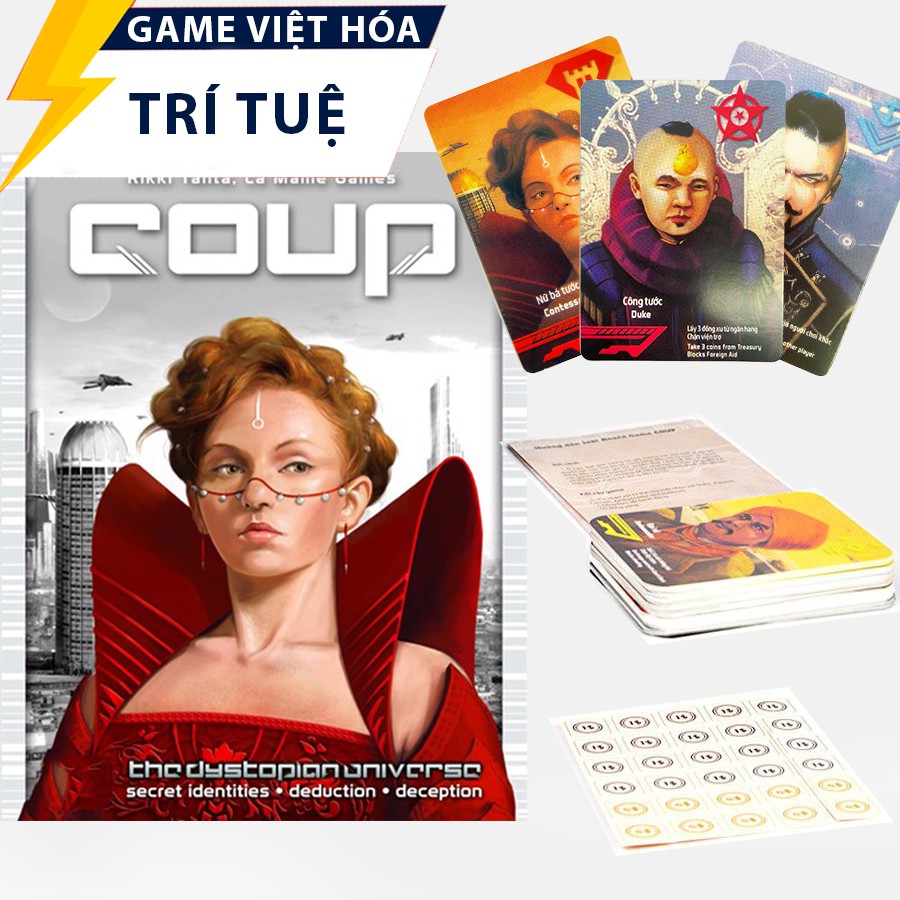 Trò chơi Board game thẻ bài Coup phiên bản Việt hóa hấp dẫn dành cho 2 - 10 người chơi, thẻ bài cứng