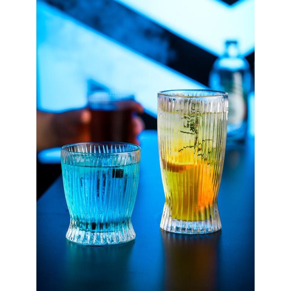 Ly thủy tinh uống rượu whiskey họa tiết dọc phong cách Nhật Bản retro cao cấp