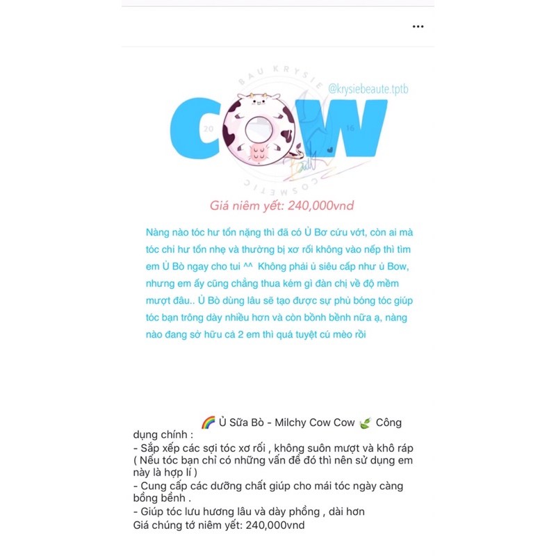 COW Ultra-nourishing Hair Mask - Ủ Tóc Sữa Bò ( Handmade ) | BigBuy360 - bigbuy360.vn