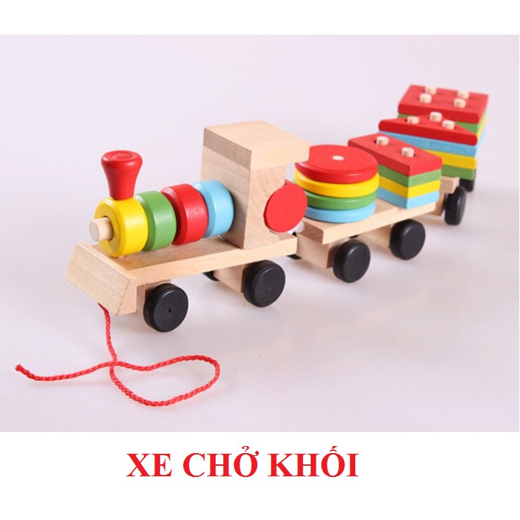 [Mã TOYSEP giảm 10% tối đa 15K đơn bất kỳ] Đồ chơi tàu hỏa chở khối gỗ thả hình trụ cho bé