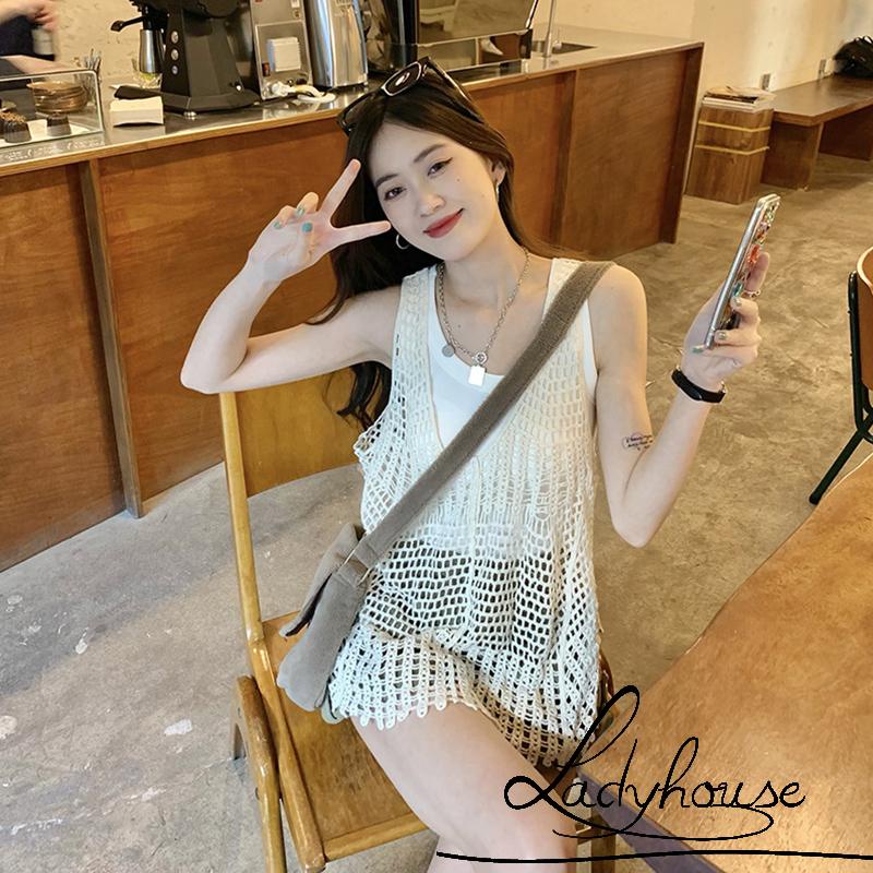 Áo Tank Top Dệt Kim Dáng Rộng Cổ Chữ V Thời Trang Mùa Hè Cho Nữ