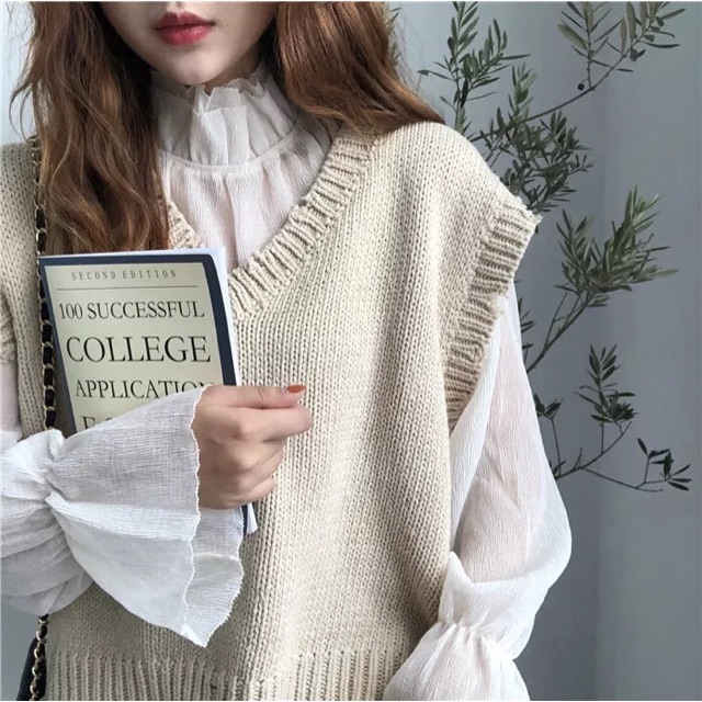 Set ulzzang gile len kèm áo voan trong (sẵn gile rách)