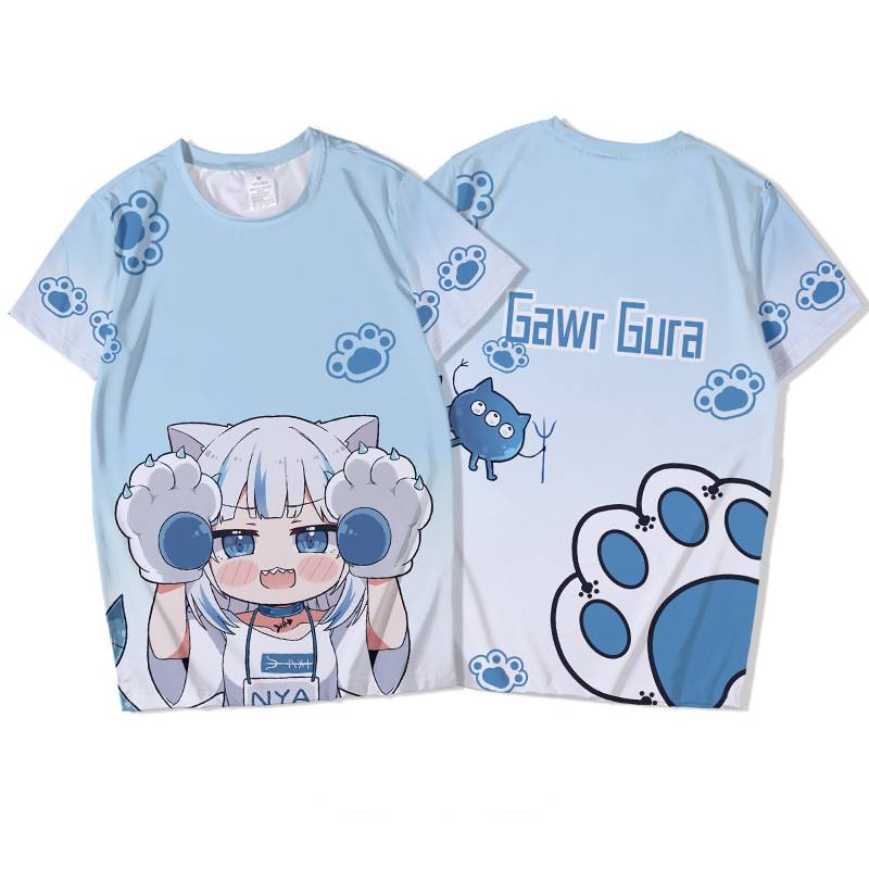 Áo Thun Tay Ngắn Dáng Rộng In Họa Tiết Anime Hololive Vtuber Gawr Gura Thời Trang