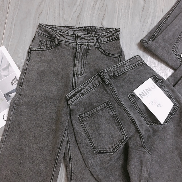Quần jeans nữ Bingshop ống rộng unisex rách đùi dáng dài vải đẹp freeship