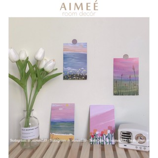 [Hình thật/ Sẵn] Set 4 Postcard Tranh Sơn Dầu Phong Cảnh Phong Cách Hàn Quốc Trang Trí Tường - Aimee.decor