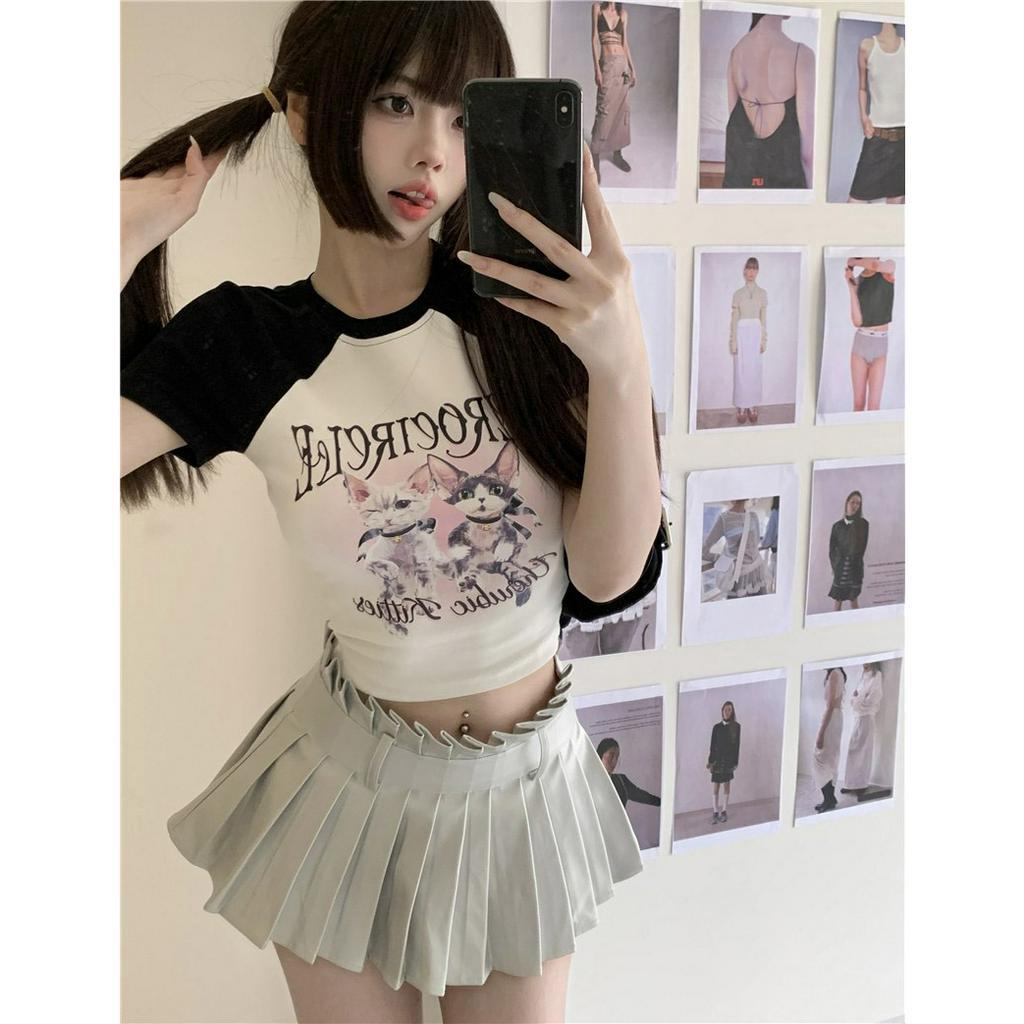 Cocory vn Áo Thun Tay Ngắn Hở Rốn In Họa Tiết Thời Trang Mùa Hè Quyến Rũ Cho Nữ