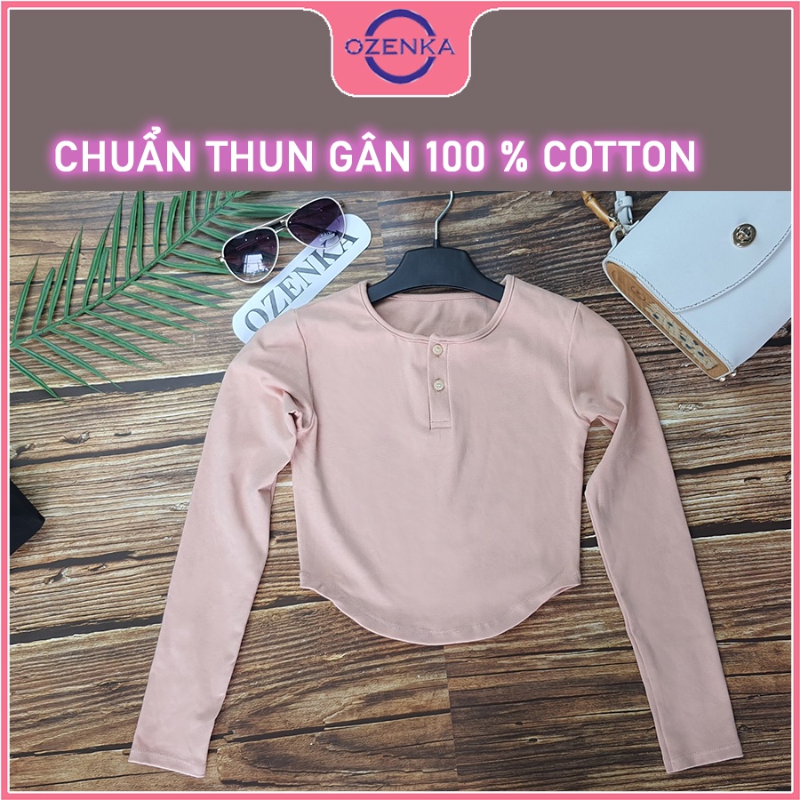 Áo croptop tay dài khoét eo nữ đẹp OZENKA ,  áo crt ôm body vạt bầu thun gân 100% cotton size dưới 52 cân nhiều màu