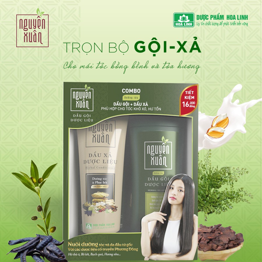 Thanh Hoá - DẦU GỘI NGUYÊN XUÂN xanh 200ML + DẦU XẢ NGUYÊN XUÂN 180ML