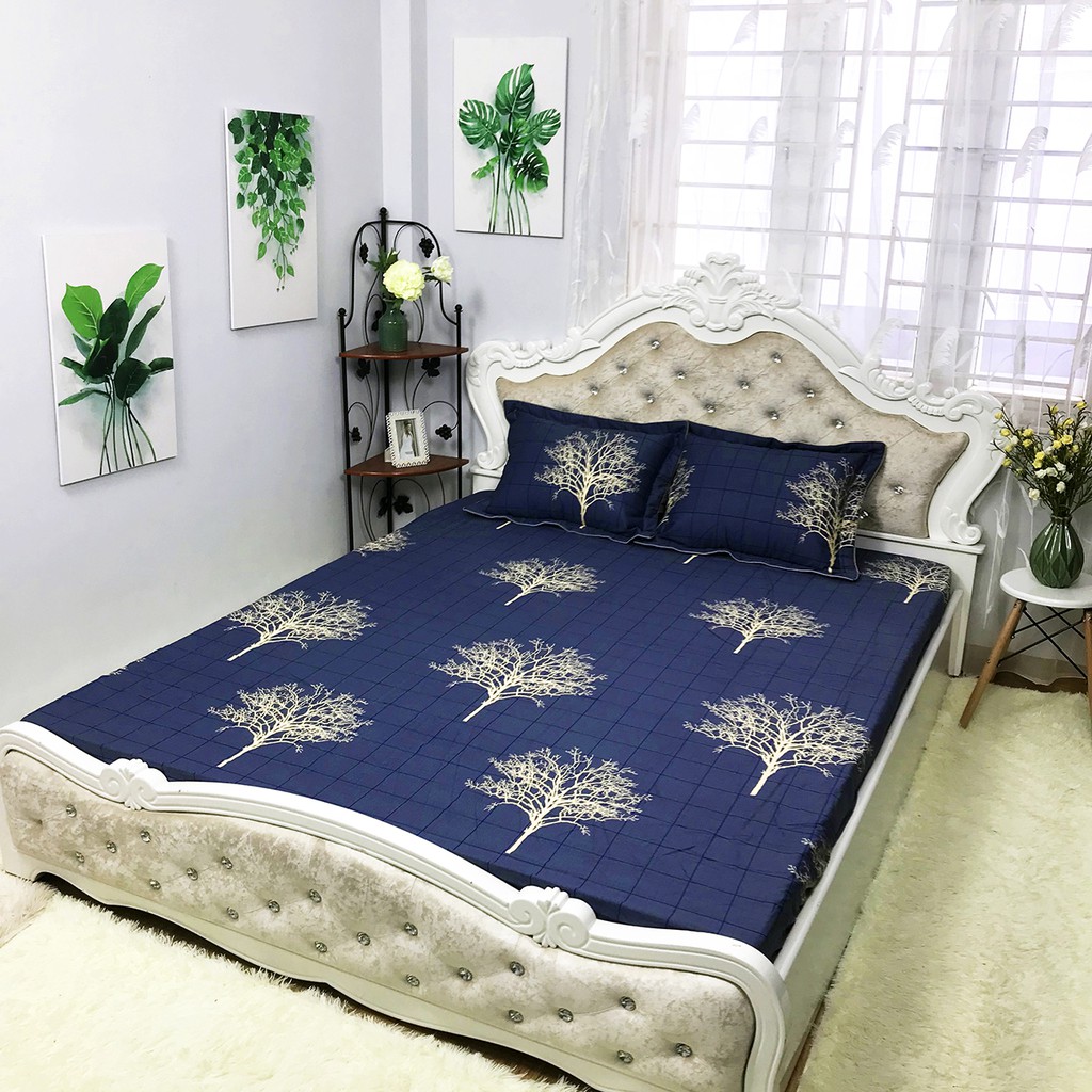 Bộ Ga Gối Cotton 100% Hàng Việt Nam Chất Lượng Cao Mẫu NHÁNH CÂY. Thấm Hút Mồ Hôi Cực Tốt