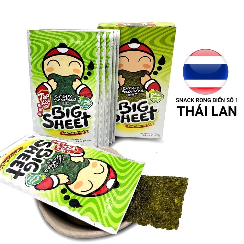 [Thùng] Snack rong biển BIG SHEET Tao Kae Noi Thái Lan nhiều vị (10 hộp)