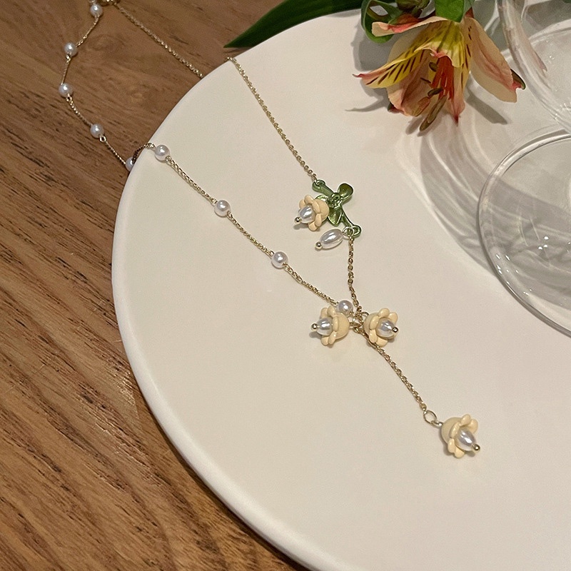 Dây chuyền MANYUE mặt hoa lan và ngọc trai nhân tạo thiết kế đơn giản phong cách đồng quê thời trang