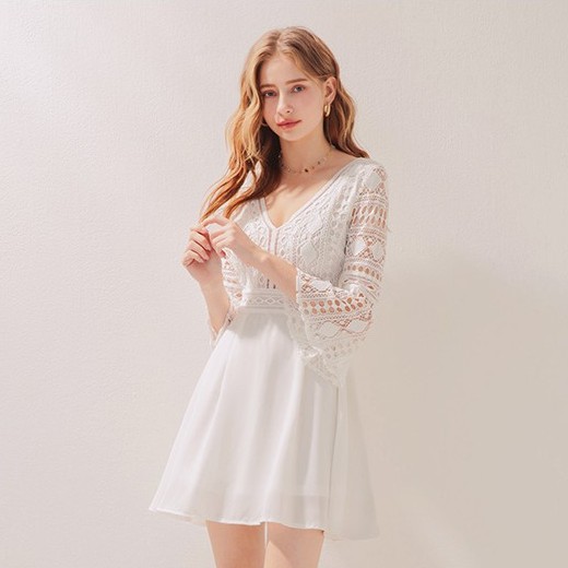 Váy ren thêu cổ V tay lửng nữ Air Space 2030124013 | BigBuy360 - bigbuy360.vn