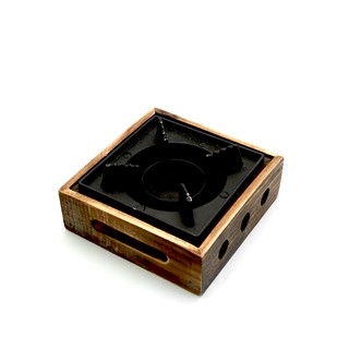 Bếp cồn vuông gang đen bọc gỗ bé