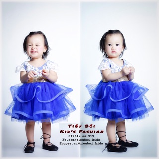 Đầm công chúa xanh cơ bản phối ren