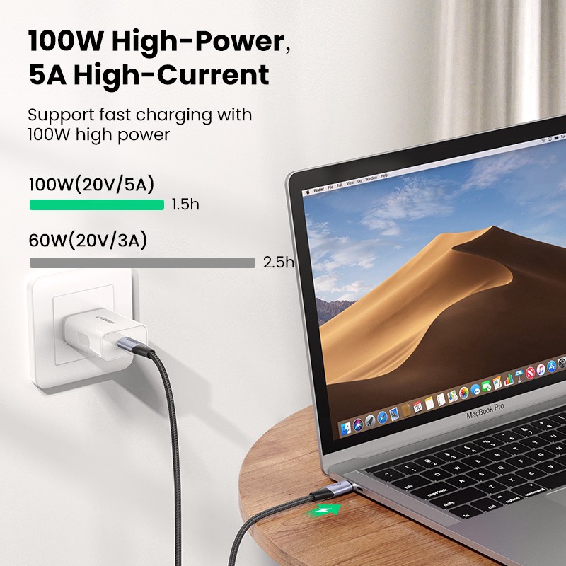 Cáp sạc UGREEN PD100W QC 4.0 3.0 USB type C sang USB C thích hợp cho Samsung Galaxy Macbook dài 1m