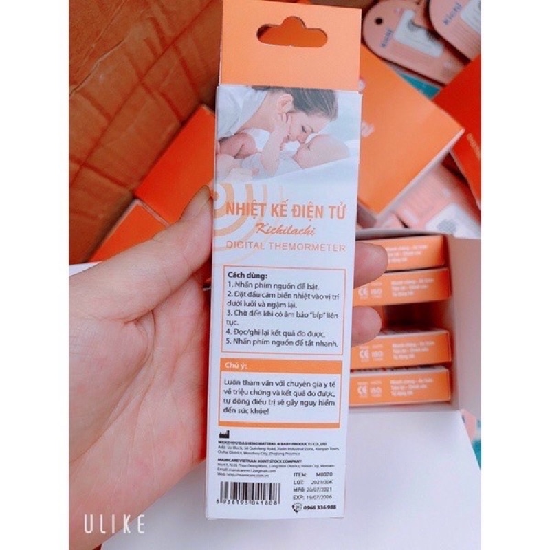 ( Vỏ Màu Vàng Cam ) Nhiệt kế điện tử KICHILACHI có kèm theo pin