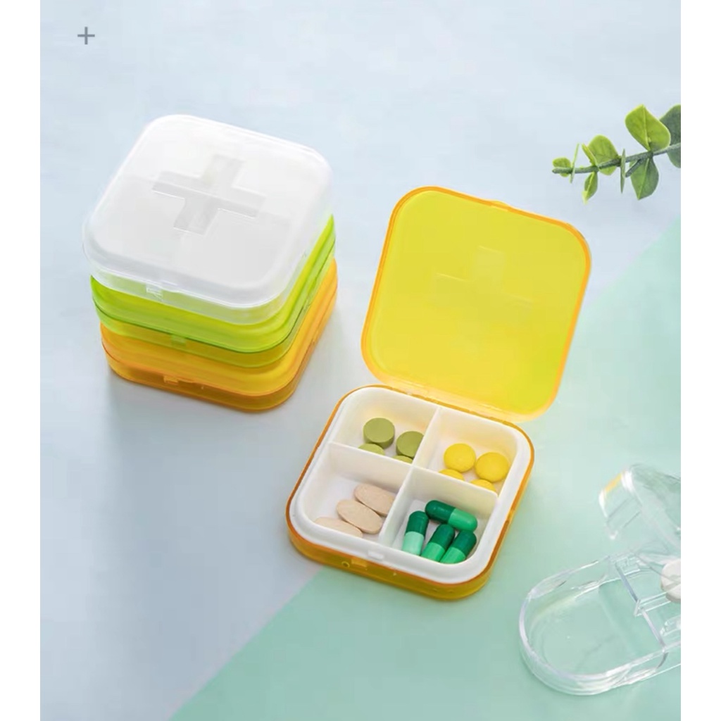 Hộp đựng thuoc chia 4 ngăn chữ thập mang đi du lịch tiện lợi HD448
