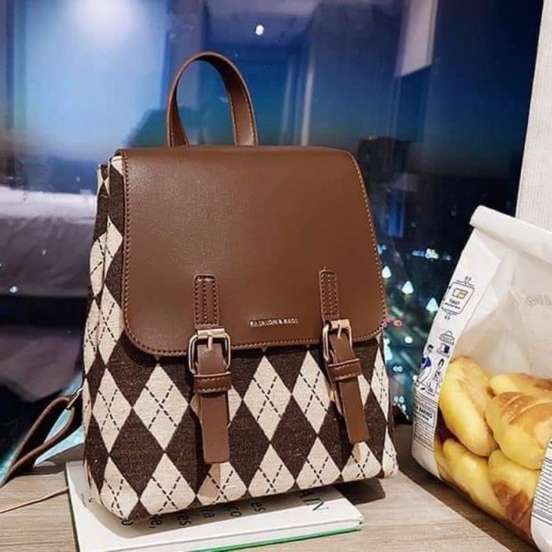 balo mini hoại tiết kẻ ô trám vintage