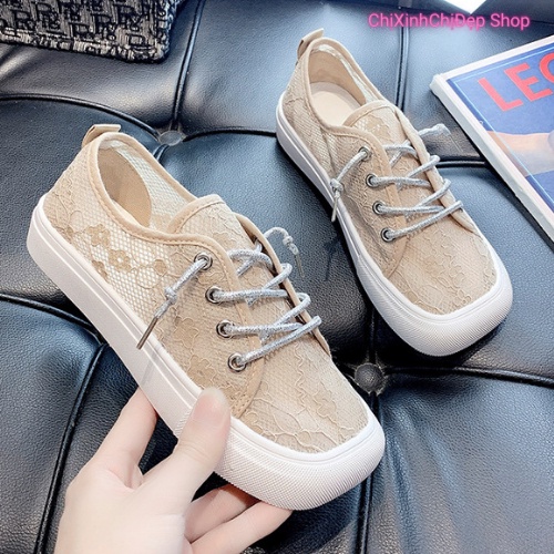 Giày lười nữ mũi vuông [thiết kế ren thời trang]