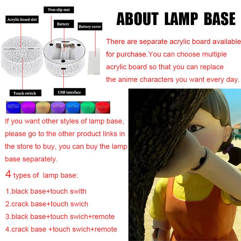 Đèn ngủ 3d thiết kế kiểu squid game điều khiển cảm ứng dùng trang trí nhà cửa theo phong cách giáng sinh