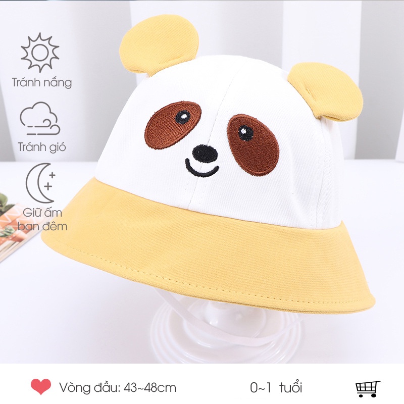 Nón chống nắng cho bé PocoHOme 6 -18 tháng, mũ trẻ em rộng vành họa tiết gấu tthời trang dễ thương bé trai, bé gái phong