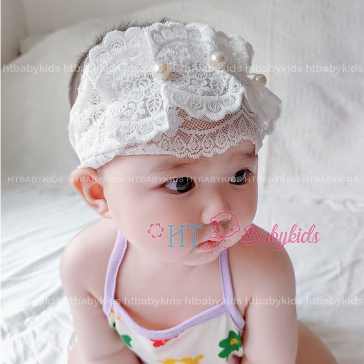 [ HÀNG LOẠI 1 ] Băng Đô Cài Tóc Ren Trắng Che Thóp Dành Cho Bé Gái Sơ Sinh Dễ Thương