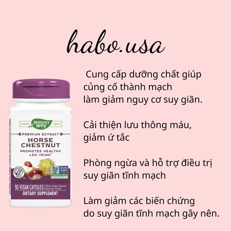 Viên uống hỗ trợ suy giãn tĩnh mạch Horse Chestnut Nature’s Way 90 viên