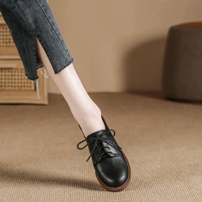 Giày Da Đế Dày Buộc Dây Kiểu Anh Thiết Kế Trẻ Trung Cho Sinh Viên