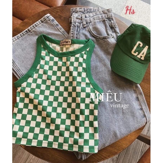 Áo ba lỗ caro xanh HSU1