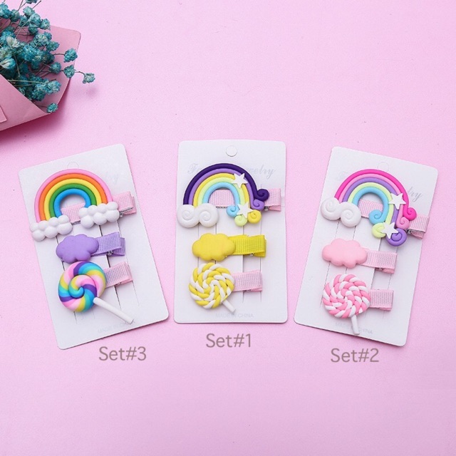 Set kẹp tóc cầu vồng cho bé yêu