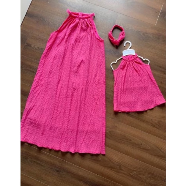 Đầm Maxi Xanh cốm Đi Biển, Đầm Đôi Mẹ Bé